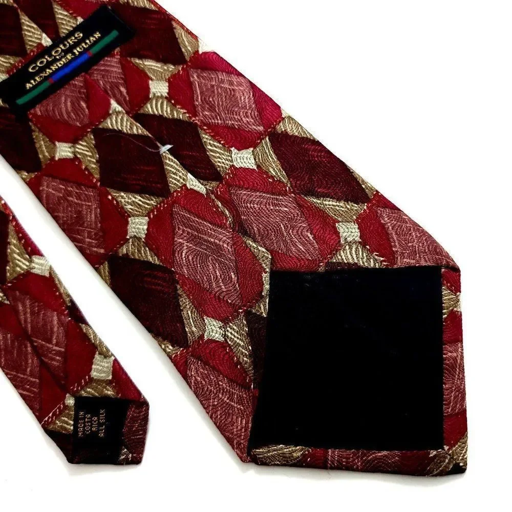 Alexander Julian Colours Red Geometric Woven Abstract‎ Short Wide Silk Tie